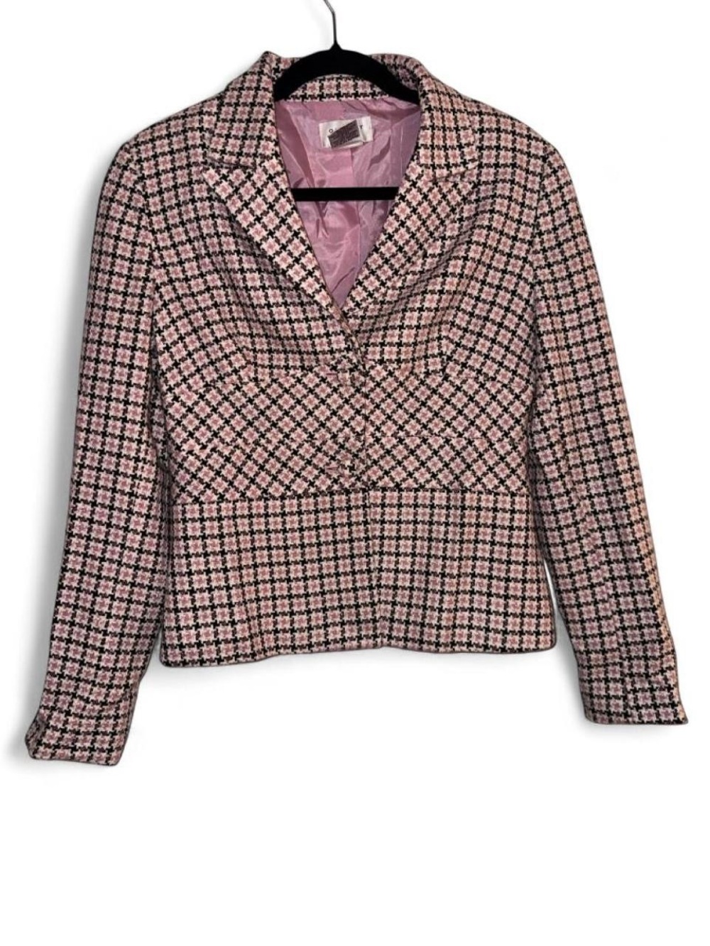 Pink Plaid Cropped Women's Blazer - Tailored Collar